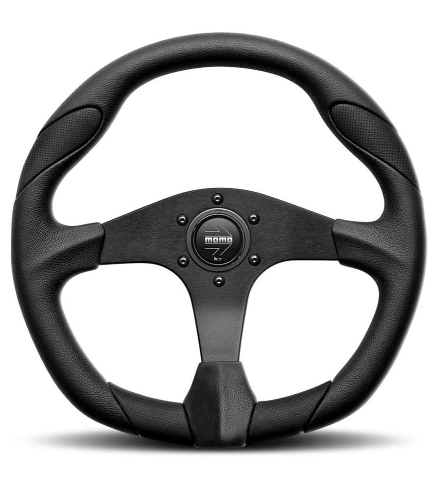 159.95 MOMO Steering Wheel (Quark - Leather - 350mm) Black / Red / Blue - Redline360