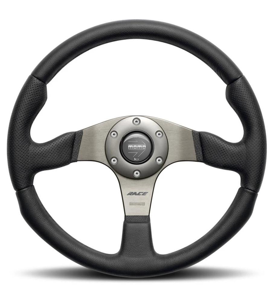 199.95 MOMO Steering Wheel (Race - Leather - Black / Gray) 320mm / 350mm - Redline360