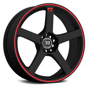 118.80 Motegi Racing MR116 Wheels (15x6.5 4X108 +40) Matte Black w/ Red Stripe - Redline360