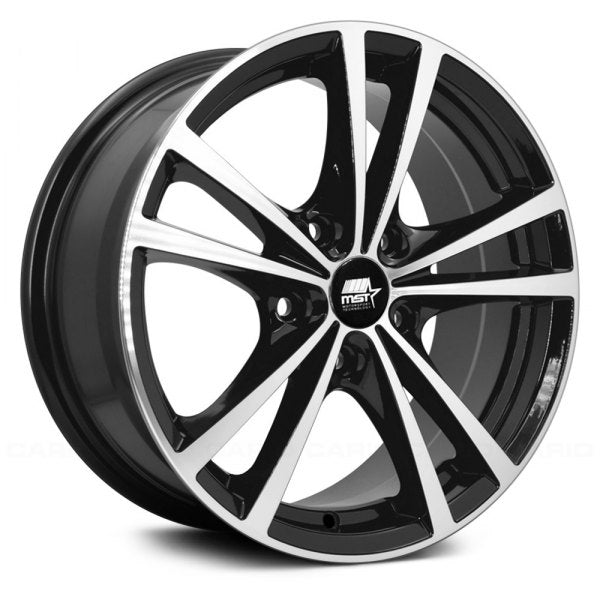 164.95 MST Saber Wheels (15x6.5 4x100 / 5x114.3 +45 Offset) Glossy Black w/ Machined Face - Redline360