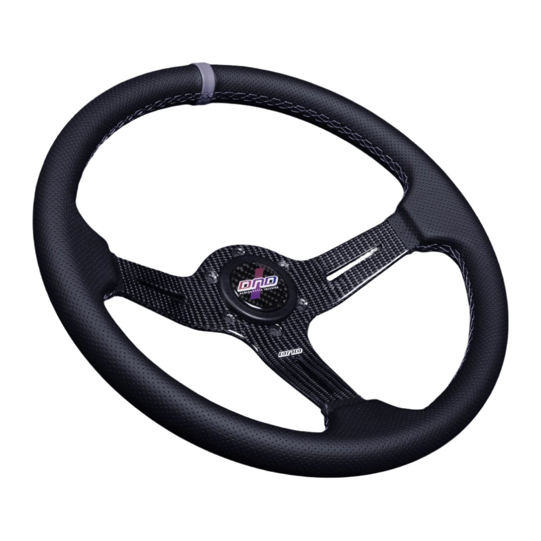 274.95 DND Carbon Fiber Race Steering Wheel (60mm Deep, 350mm) 6 Bolt - Gray / Purple / Red - Redline360