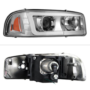 303.90 Spyder V2 Projector Headlights GMC Sierra 1500/2500/3500 (99-06) Sierra Denali (02-07) w/ Light Bar DRL - Chrome - Redline360