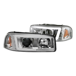 303.90 Spyder V2 Projector Headlights GMC Sierra 1500/2500/3500 (99-06) Sierra Denali (02-07) w/ Light Bar DRL - Chrome - Redline360