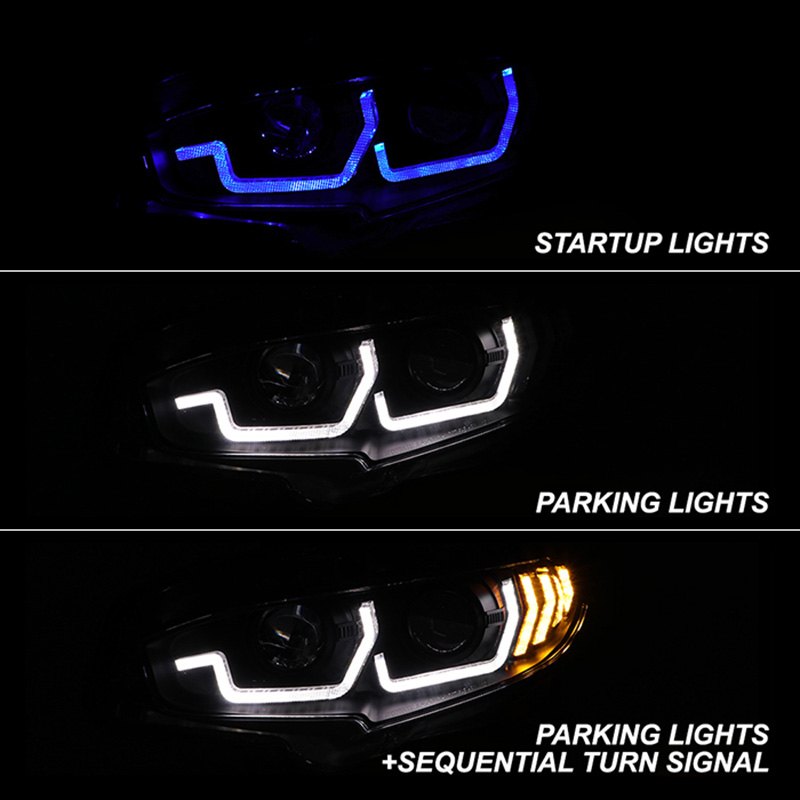 Spyder Projector Headlights Honda Civic (16-20) [Sequential Light Bar/Turn  Signal Light] Black