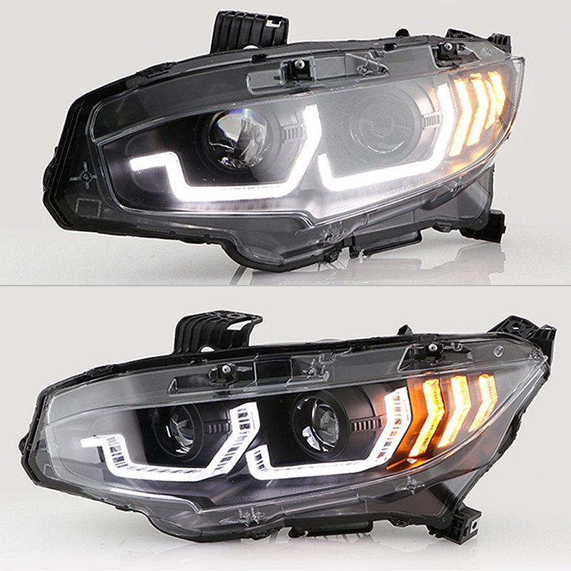 Spyder Projector Headlights Honda Civic (16-20) [Sequential Light Bar/Turn  Signal Light] Black