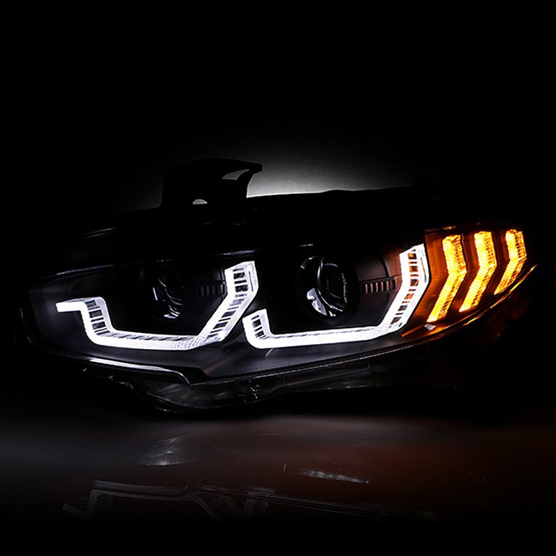 Spyder Projector Headlights Honda Civic (16-20) [Sequential Light Bar/Turn  Signal Light] Black