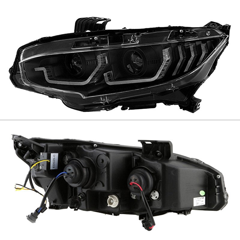 Spyder Projector Headlights Honda Civic (16-20) [Sequential Light Bar/Turn  Signal Light] Black