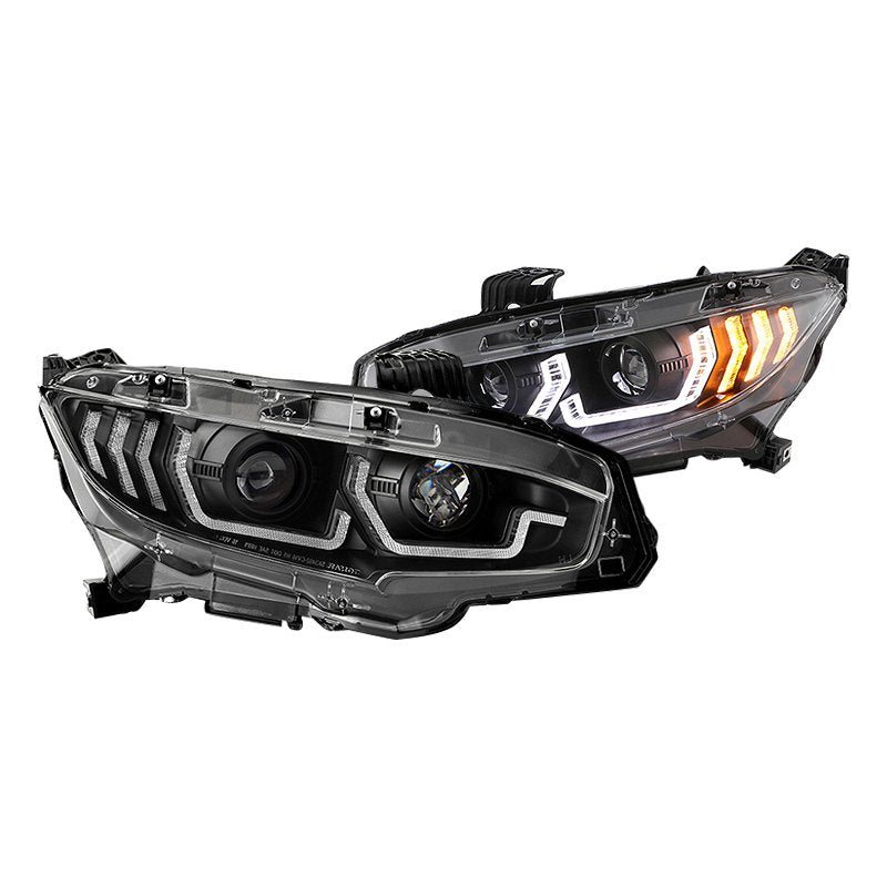 Spyder Projector Headlights Honda Civic (16-20) [Sequential Light Bar/Turn  Signal Light] Black