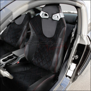 245.00 Spec-D Racing Seats [Black Suede / Red Stitch - Reclining Pair) Gray Accents - Redline360