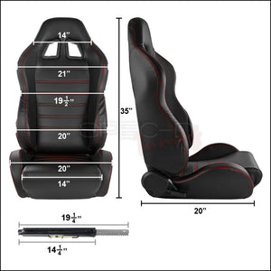 249.00 Spec-D Racing Seats [Black/Red Stitch PVC Leather) Driver / Passenger Pair - Redline360