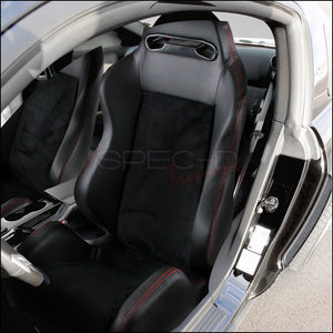 209.95 Spec-D Racing Seats [Recaro Style - Black Suede/Red Stitch) Pair - Redline360