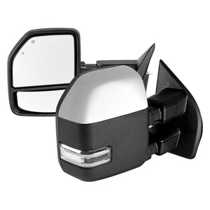 278.00 Spec-D Towing Mirrors Ford F250/F350/F450/F550 Super Duty (17-19) Power/Heated/BSM/ATS Chrome w/ Clear Lens Sequential LED Turn Signal, Clearance, & Auxiliary Lights - Redline360
