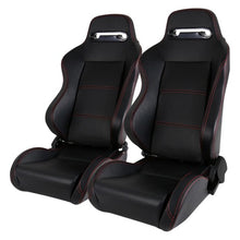 Load image into Gallery viewer, 195.00 Spec-D Racing Seats [Recaro Style - Black PVC Leather/Red Stitch) Pair - Redline360 Alternate Image