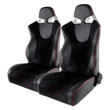 Load image into Gallery viewer, 245.00 Spec-D Racing Seats [Black Suede / Red Stitch - Reclining Pair) Gray Accents - Redline360 Alternate Image