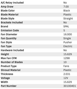 88.26 SPAL Electric Radiator Fan (16" - Pusher Style - Low Profile - 1298 CFM) 30100401 - Redline360