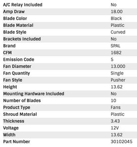 164.44 SPAL Electric Radiator Fan (13" - Pusher Style - High Performance - 1682 CFM) 30102045 - Redline360