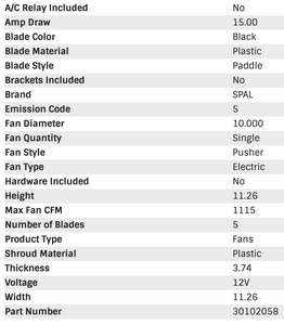 160.24 SPAL Electric Radiator Fan (10" - Pusher Style - High Performance - 1115 CFM) 30102058 - Redline360