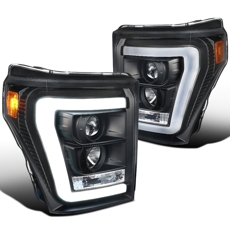 Spec-D Projector Headlights Ford F250 / F350 (2011-2016) LED C-Bar - Black  / Tinted / Clear