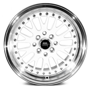 189.95 MST MT10 Wheels (15x8 4x100/4x114.3 +25 Offset) White w/ Machined Face & Chrome/Gold Rivets - Redline360