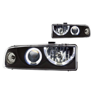 91.09 Winjet Projector Headlights Chevy S10 (1998-2004) Halo LED - Black or Chrome - Redline360