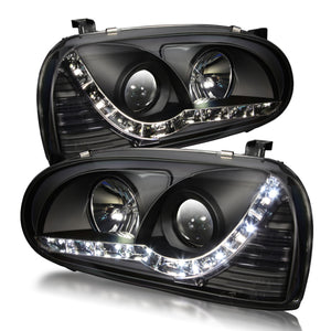Winjet Projector Headlights VW Golf MK3 (93-98) w/ LED DRL Strip - Black or Chrome Housing