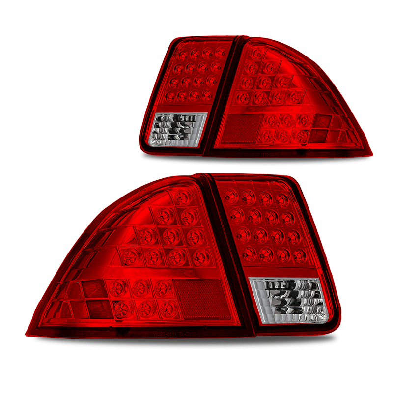 149.39 Winjet LED Tail Lights Honda Civic Sedan (2001-2005) Chrome / Red - Redline360